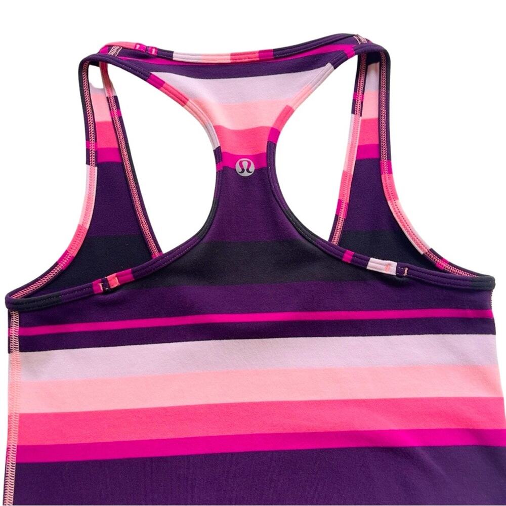 Lululemon Athletica Cool Racerback Tank Stripe Bleached Coral Pink Purple Black - Picture 4 of 16